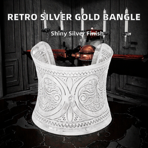 Retro Fashion <b>Silver</b> Gold Alloy <b>Bangle</b> Exaggerated Classic Carved Flower Wide <b>Bracelets</b> for Women Girls - Product Image 2