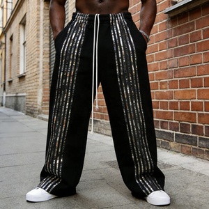 Custom Logo <b>Wholesale</b> Casual Jogger Cotton Baggy Heavyweight Wide Leg <b>Flared</b> Oversized Striped <b>Sweatpants</b> for Men - Product Image 2