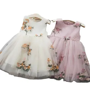 Летнее платье без рукавов для маленьких девочек, винтажное кружевное платье с цветочной вышивкой, элегантное вечернее платье из тюля