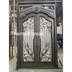 Puerta de vidrio de hierro forjado de entrada frontal negra de doble entrada Exterior de Seguridad barata para Houe - Product Image 4