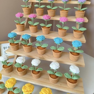 2025 Crochet Pot Crochet Table Meubles Décor À La Maison Lavande Tulipes <span class=keywords><strong>Cactus</strong></span> Roses Simulation Fleur Crochet Plante Pot - Product Image 6