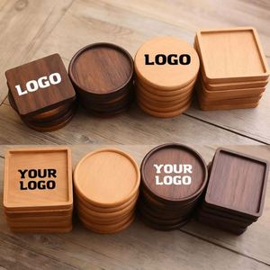 Posavasos Antideslizantes Ys87 de Madera con Grabado, Posavasos de Nogal y Bambú con Logotipo, Caja de Regalo Redonda en Blanco, Regalos Promocionales Personalizados - Product Image 1