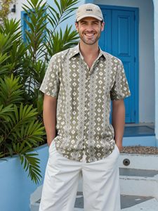 Camisa de playa 100% poliéster estampada con cordón, ajuste holgado, manga murciélago, para vacaciones en resort, talla grande, top casual para hombre, al por mayor - Product Image 2