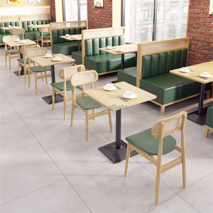 Leather Restaurant Booth <b>Bench</b> Sofa Custom Coffee Shop Commercial Furniture Solid Wood Table Booth Seating Cafe Wood Wooden Res - Product Image 3