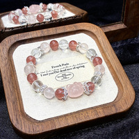 Bracelet DIY en cristal blanc naturel, design original de niche, avec tête de chat Mo Fen et cristal de fraise