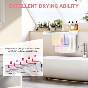 Wall Mounted Retractable Collapsible Foldable Metal Laundry Clothing Holder Bathroom <b>Clothes</b> Drying <b>Rack</b> - Product Image 4