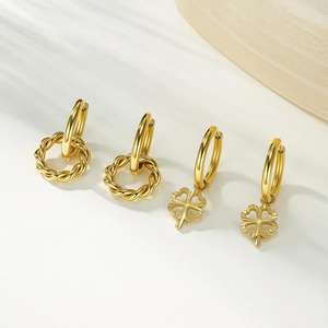 14K Gold Plated Stainless Steel Four Leaf Clover Water Drop Earrings Luxury Hypoallergenic <strong>Jewelry</strong> - Product Image 1