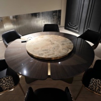 Table à manger ronde moderne de luxe avec plateau en marbre et base en acier inoxydable, meubles durables pour la maison