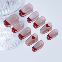 Valentijnsdag 10 stuks rode Franse kattenoog acryl luxe full cover kunstmatige valse opzetnagels groothandel