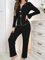 Ensemble de pyjama pour femmes de haute qualité, tissu brossé extensible, chemise à manches longues, pantalon long, vêtements de nuit, vêtements de détente pour la maison, logo personnalisé