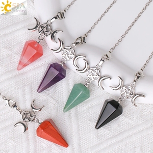 CSJA-Pendentif cône hexagramme divination spirituelle étoile Moom, pierre naturelle, cristaux de guérison, pendule améthyste pour la <span class=keywords><strong>radiesthésie</strong></span> - Product Image 5