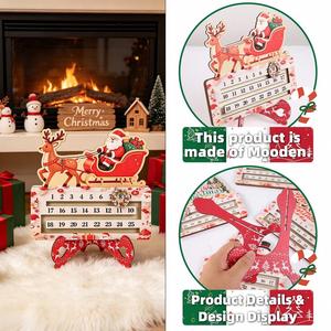 Calendario de Adviento Navideño de Madera para Escritorio, con Diseño de Papá Noel y Muñeco de Nieve, para Contar los Días Hasta Navidad - Product Image 3