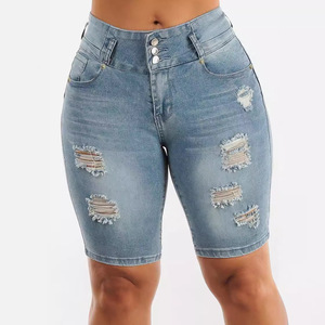 Mode solide mince bout à bout pantalon de levage femmes élasticité Denim Shorts décontracté minceur déchiré jean tempérament femmes court - Product Image 2