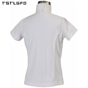 Camisa Ecológica de Algodón Orgánico con Cuello Alto, Transpirable, de Secado Rápido, Informal, para Equitación, de Manga Corta, para Mujer, Verano - Product Image 5