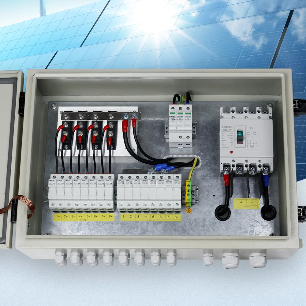 Caja combinadora solar USFULL con 2 4 6 8 cuerdas IP65 Productos relacionados con la energía solar Caja combinadora PV de matriz de 1000V CC para panel solar y sistema