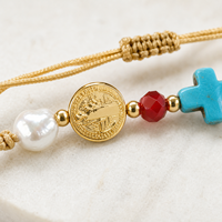 Pulsera de Cuentas Go2boho con Cruz, Chapada en Oro de 18K, Piedra Natural, Joyería Religiosa Unisex para Regalo