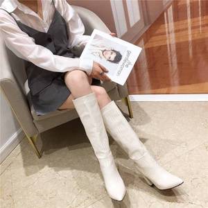 Belle Pas Cher Prix Offre Spéciale Blanc Noir Marron En Cuir Verni Bottes Épaisses Chaussures À Talons Hauts Bottes En Cuir - Product Image 1
