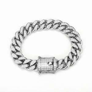 गर्म 18k सोने की प्लेटेड क्यूबन लिंक चेन ब्रेसलेट हिप हॉप डायमंड स्टेनलेस स्टील मीमी ब्रेसलेट - Product Image 3