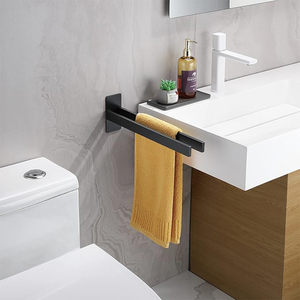 Bathroom Matte Black Stainless Steel <strong>Towel</strong> Double Bar <strong>Stick</strong> <strong>on</strong> Wall Hand <strong>Towel</strong> <strong>Holder</strong> with Screw - Product Image 5