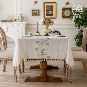 ผ้าปูโต๊ะปักลายแมนเซิง ฟางฮวา รูปทรงสี่เหลี่ยมผืนผ้า ทำจากโพลีเอสเตอร์ ขอบประดับพู่ห้อย สำหรับตกแต่งโต๊ะอาหารที่บ้าน ลายดอกไม้ - Product Image 2