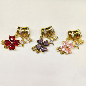 CZ9360 Dijes Colgantes Triples de <span class=keywords><strong>Mariposa</strong></span>, Flor de Tulipán y Circonita con Agujero Grande, Bañados en Oro de 18k, Compatibles con Pulseras de Estilo Europeo - Product Image 6