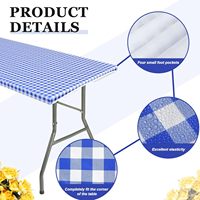 Nappe rectangulaire pliante de 30 x 72 pouces, bleu à carreaux, en PEVA plastique élastique, pour pique-nique en plein air, fête
