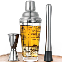 Ensemble de shaker à cocktail en acier inoxydable et verre, personnalisable, écologique, avec jigger, design court, vente en gros par Creation Factory