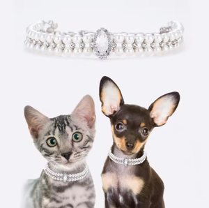 Luxo Ajustável PU Material Pet <span class=keywords><strong>Collar</strong></span> Artificial Pérola Rhinestone Carta Impressa para Gatos Ocidentais Cães Casamentos Fitas - Product Image 6