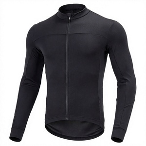 Maillot de cyclisme noir à manches longues pour hommes, avec fermeture éclair et col montant, coupe-vent, haut de vélo d'automne - Product Image 2