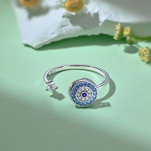 Dylam New Design Solid <b>Sterling</b> <b>Silver</b> Rhodium 18K Gold Rotatable Spinning Anxiety Evil Blue Eyes <b>Adjustable</b> 5A Zirconia <b>Rings</b> - Product Image 3