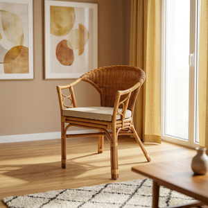 Sillón de Mimbre y Ratán Roma - Diseño Asiático Moderno, Mueble Cómodo para Sala de Estar, Dormitorio, Apartamento, Hogar, Oficina y Hotel - Product Image 3