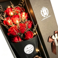 Bouquet de roses miniatures imperméables faites à la main, boîte cadeau, arrangement de fleurs préservées pour la Saint-Valentin, la fête des mères, Noël