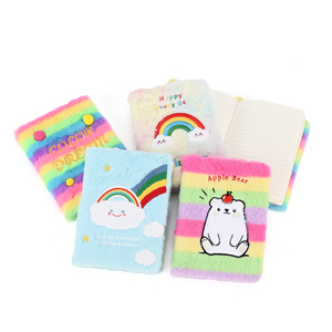 Cuaderno de Peluche con Rayas de Arcoíris, Diario Kawaii con Bordado de Oso y Conejo de Dibujos Animados, Páginas Rayadas Color Crema, Lindo Regalo para Niñas - Product Image 5