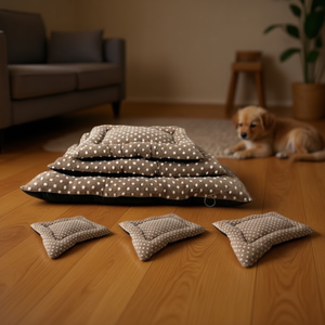 Set di 3 Tappetini per Cani in Velluto di Cotone Jacquard a Pois Marroni per Letti per Animali - Product Image 3