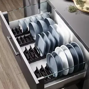 Escurridor de platos para cuencos, organizador, estante de almacenamiento, cajón, cuenco, plato, tendedero, soporte extraíble para armario de cocina, espacio de aluminio