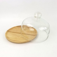Présentoir à gâteaux en verre et bois avec dôme, logo personnalisé sans plomb, rond pour anniversaire, mariage, pièces