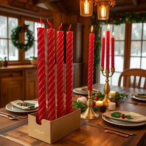 4-Pack European-Style <strong>Taper</strong> <strong>Candles</strong> in Gold Silver Red <strong>White</strong> &amp; Black with Spiral Designs Boxed Gold-Plated Threaded Paraffin Wax - Product Image 1
