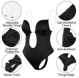 Body lingerie pour femmes grandes tailles, string nude, soutien-gorge dos nu à bonnets ouverts, bustier rembourré sans manches - Product Image 3