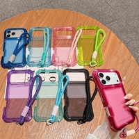 Coque de téléphone antichoc transparente 3-en-1 en TPU+PC double couche avec dragonne et cordon de suspension pour iPhone 12 13 14 15 16 17 18 Pro Max