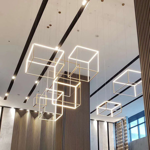 Gold Square Stainless Steel Adjustable Height Pendant <b>Light</b> E26 <b>LED</b> 3500K Warm White for Living <b>Room</b> - Product Image 2