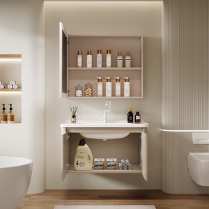 Meuble de salle de bain minimaliste moderne avec vasque intégrée en céramique et armoire de salle de bain - Product Image 3