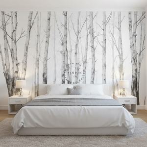 Autocollants muraux amovibles à peler et à coller Design minimaliste <span class=keywords><strong>Papier</strong></span> <span class=keywords><strong>peint</strong></span> forêt de bouleaux pour la décoration murale de la maison - Product Image 1