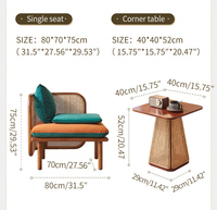 Ensemble de canapés Japandi en rotin tressé à la main avec cadre en bois d'acacia massif moderne en gros avec coussins en velours orange pour le salon