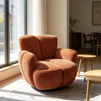 Fauteuil pivotant moderne rembourré avec dossier en forme de pétale, fauteuil d'appoint à assise large, chaise longue décorative pour salon, hôtel, villa