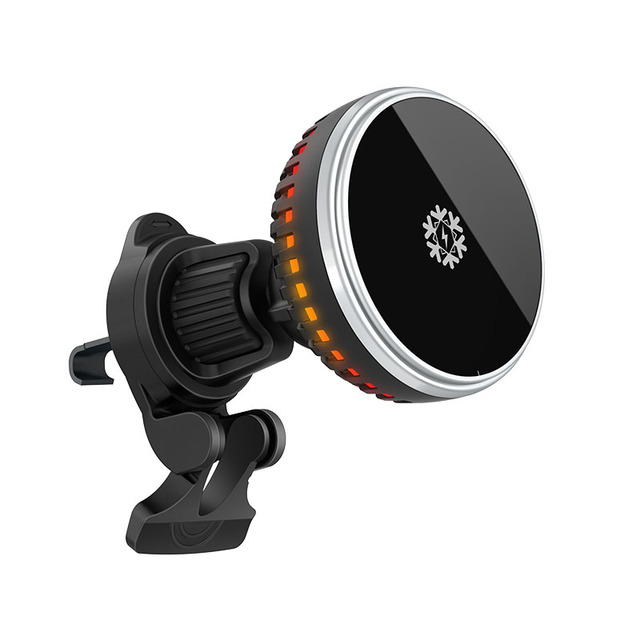 Cooling-enabled 15W Fast Charging Magnetic Car Wireless Charger with Car Phone Holder and RGB Colorful Light OJD-Q131
