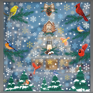 Pegatina Decorativa Autoadhesiva para Ventanas y Puertas con Diseño de Casa de Santa Claus y Copos de Nieve, Pegatina Navideña - Product Image 2