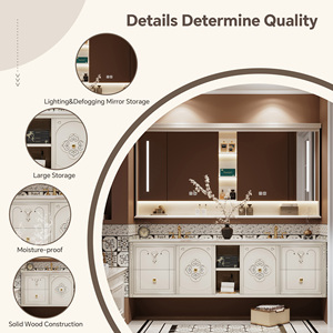 Meuble-lavabo de salle de bain moderne sculpté pour hôtel et villa avec double vasque, <span class=keywords><strong>miroir</strong></span> intelligent et rangement mural – Design élégant - Product Image 4