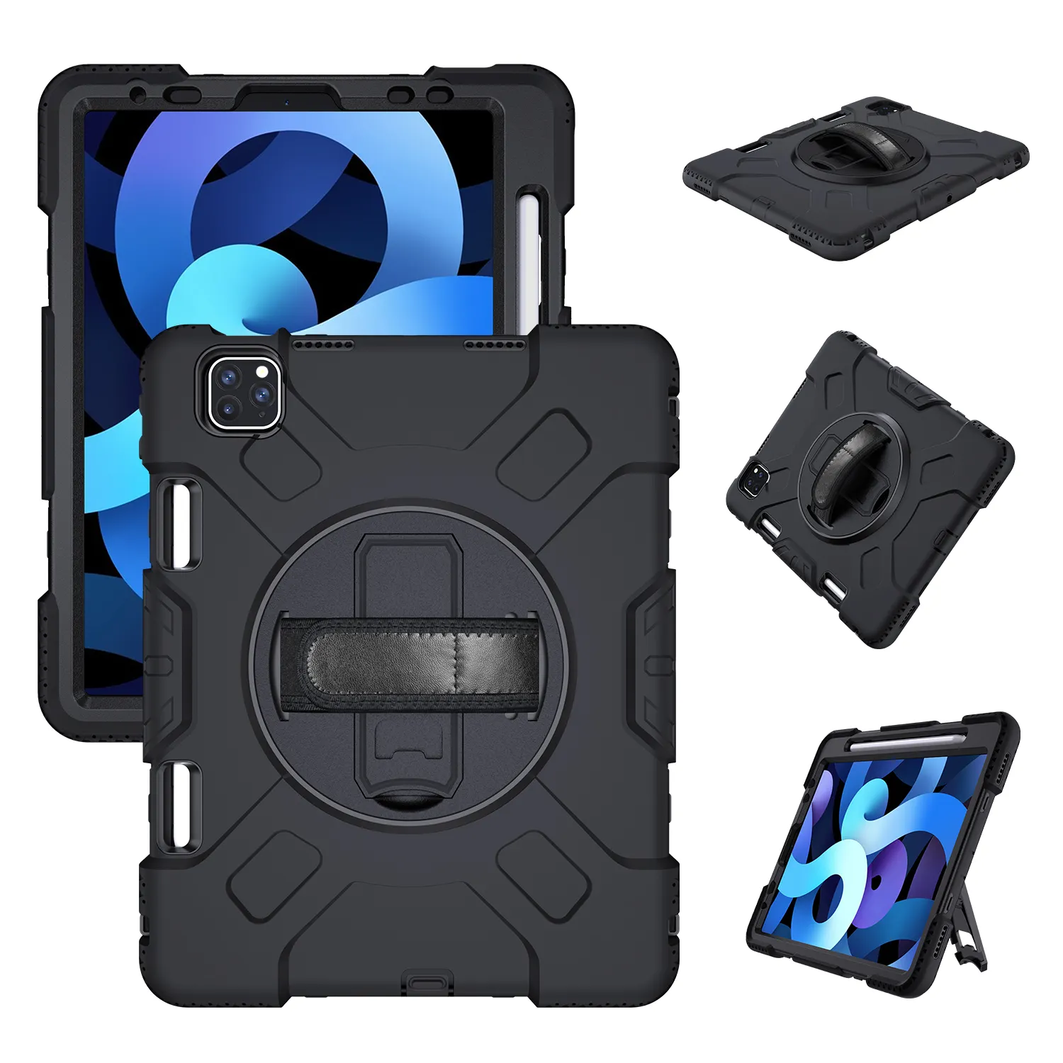 Black Shockproof Hand Holder Tablet Cover Case For Ipad Air 4 5 10.9 Case With Right Pencil Holder