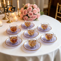 Assiette de service ronde en verre violet pastel avec bord doré pour mariage, banquet, table de desserts, fête, vente en gros, logo personnalisé