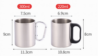 Mug à mousqueton 220 ml en gros, tasse à café isotherme en acier inoxydable à double paroi, gobelets de camping avec mousqueton